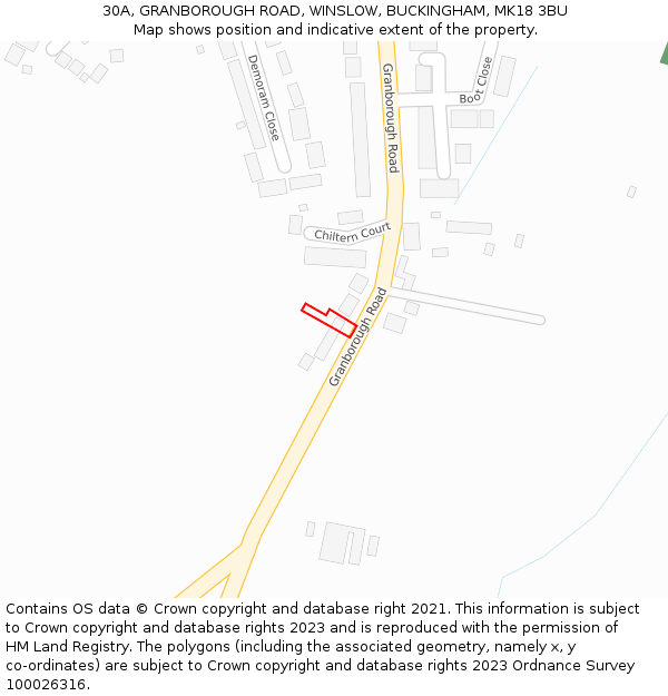 30A, GRANBOROUGH ROAD, WINSLOW, BUCKINGHAM, MK18 3BU: Location map and indicative extent of plot