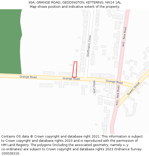 30A, GRANGE ROAD, GEDDINGTON, KETTERING, NN14 1AL: Location map and indicative extent of plot