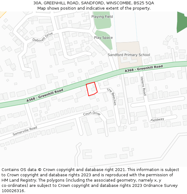 30A, GREENHILL ROAD, SANDFORD, WINSCOMBE, BS25 5QA: Location map and indicative extent of plot