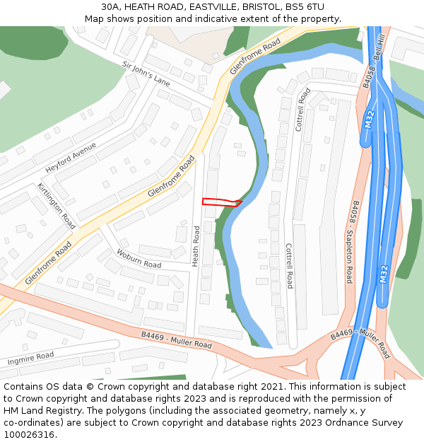 30A, HEATH ROAD, EASTVILLE, BRISTOL, BS5 6TU: Location map and indicative extent of plot