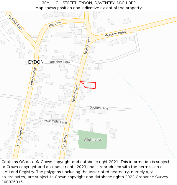 30A, HIGH STREET, EYDON, DAVENTRY, NN11 3PP: Location map and indicative extent of plot