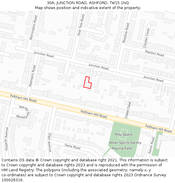 30A, JUNCTION ROAD, ASHFORD, TW15 1NQ: Location map and indicative extent of plot