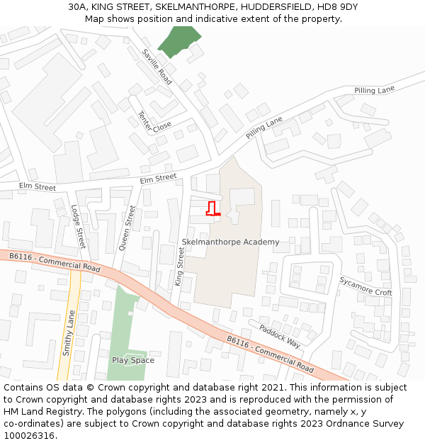 30A, KING STREET, SKELMANTHORPE, HUDDERSFIELD, HD8 9DY: Location map and indicative extent of plot