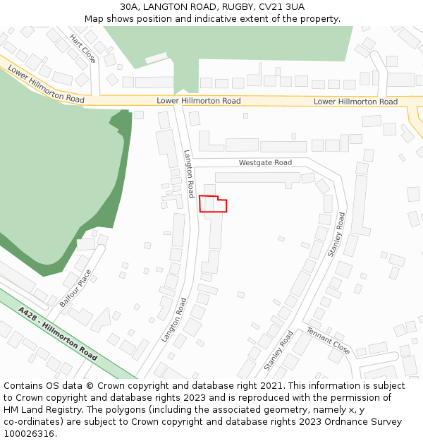 30A, LANGTON ROAD, RUGBY, CV21 3UA: Location map and indicative extent of plot
