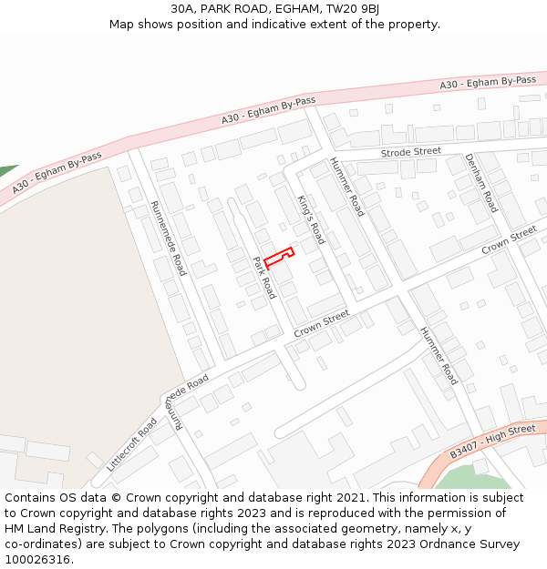 30A, PARK ROAD, EGHAM, TW20 9BJ: Location map and indicative extent of plot