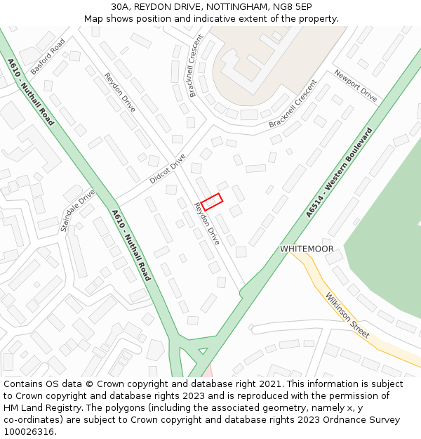 30A, REYDON DRIVE, NOTTINGHAM, NG8 5EP: Location map and indicative extent of plot