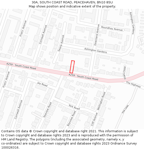 30A, SOUTH COAST ROAD, PEACEHAVEN, BN10 8SU: Location map and indicative extent of plot