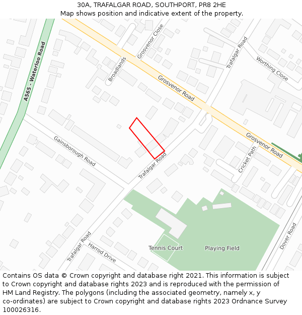 30A, TRAFALGAR ROAD, SOUTHPORT, PR8 2HE: Location map and indicative extent of plot