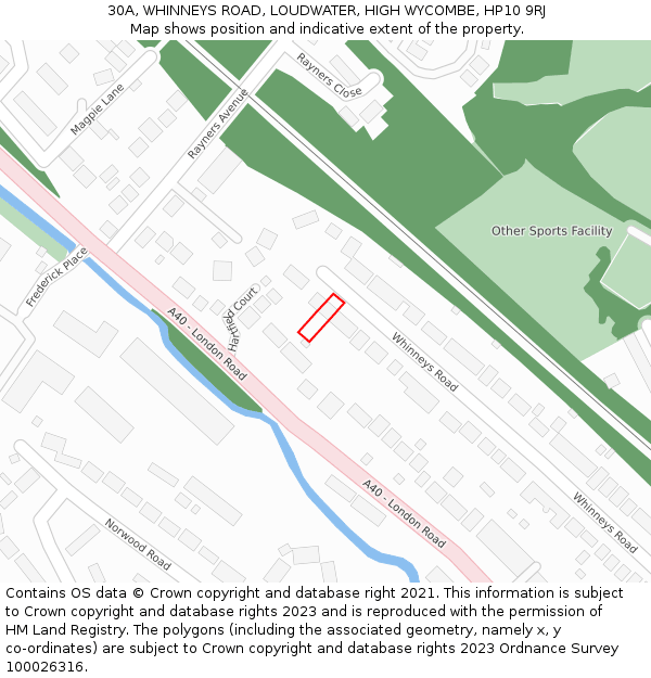 30A, WHINNEYS ROAD, LOUDWATER, HIGH WYCOMBE, HP10 9RJ: Location map and indicative extent of plot