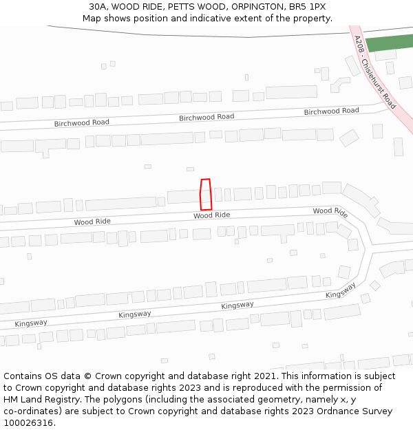 30A, WOOD RIDE, PETTS WOOD, ORPINGTON, BR5 1PX: Location map and indicative extent of plot