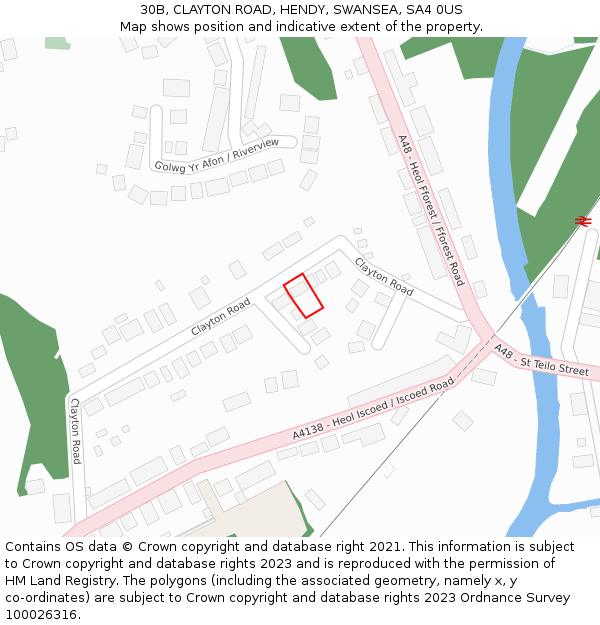 30B, CLAYTON ROAD, HENDY, SWANSEA, SA4 0US: Location map and indicative extent of plot