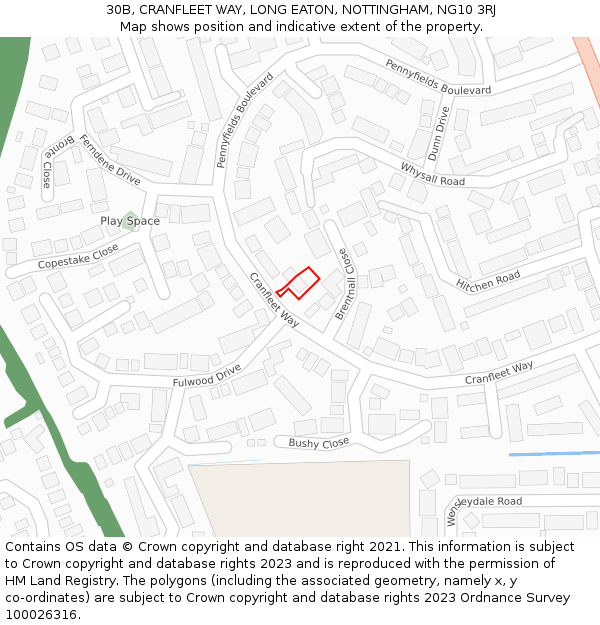 30B, CRANFLEET WAY, LONG EATON, NOTTINGHAM, NG10 3RJ: Location map and indicative extent of plot