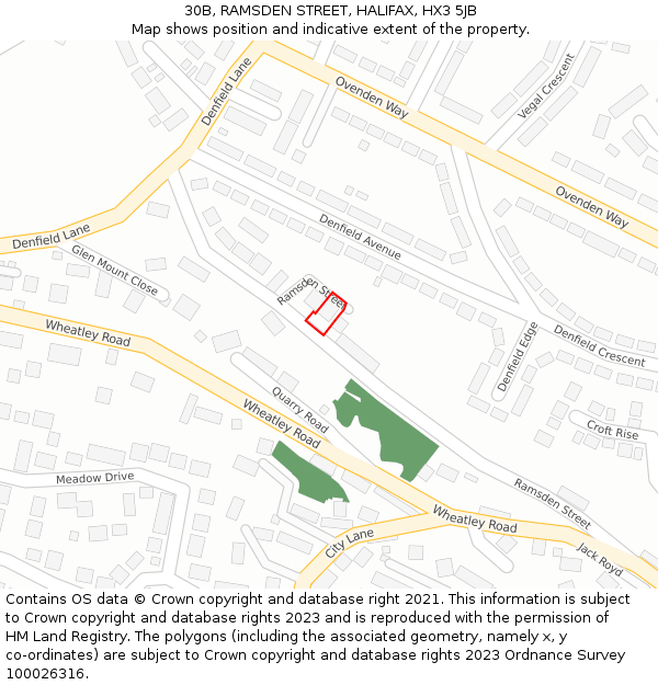 30B, RAMSDEN STREET, HALIFAX, HX3 5JB: Location map and indicative extent of plot