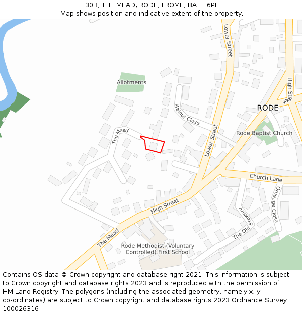 30B, THE MEAD, RODE, FROME, BA11 6PF: Location map and indicative extent of plot