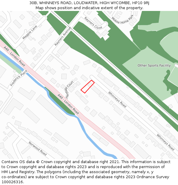 30B, WHINNEYS ROAD, LOUDWATER, HIGH WYCOMBE, HP10 9RJ: Location map and indicative extent of plot
