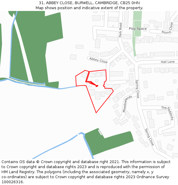 31, ABBEY CLOSE, BURWELL, CAMBRIDGE, CB25 0HN: Location map and indicative extent of plot
