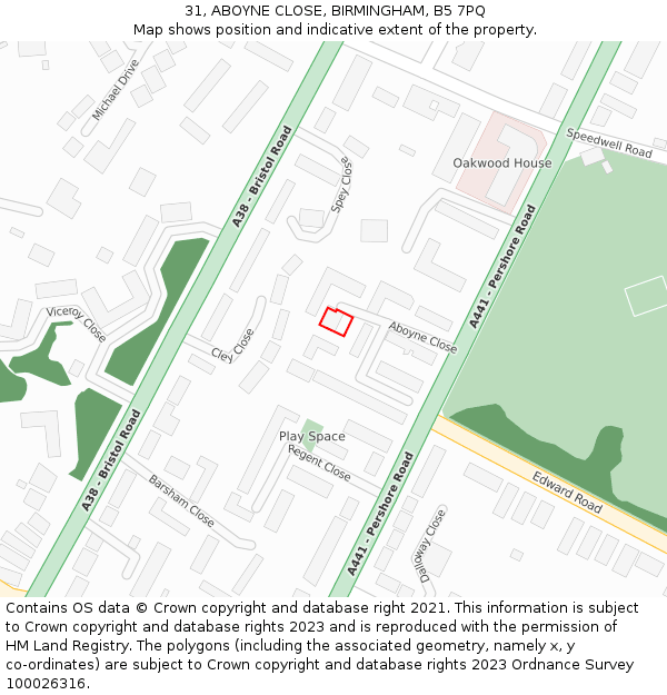 31, ABOYNE CLOSE, BIRMINGHAM, B5 7PQ: Location map and indicative extent of plot