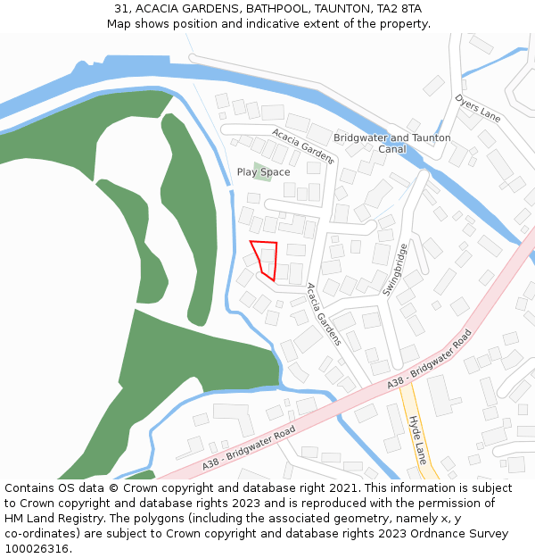 31, ACACIA GARDENS, BATHPOOL, TAUNTON, TA2 8TA: Location map and indicative extent of plot