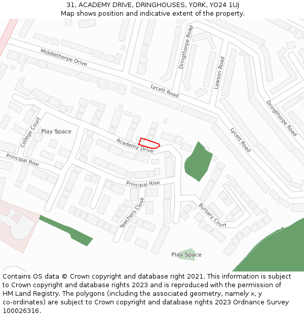 31, ACADEMY DRIVE, DRINGHOUSES, YORK, YO24 1UJ: Location map and indicative extent of plot