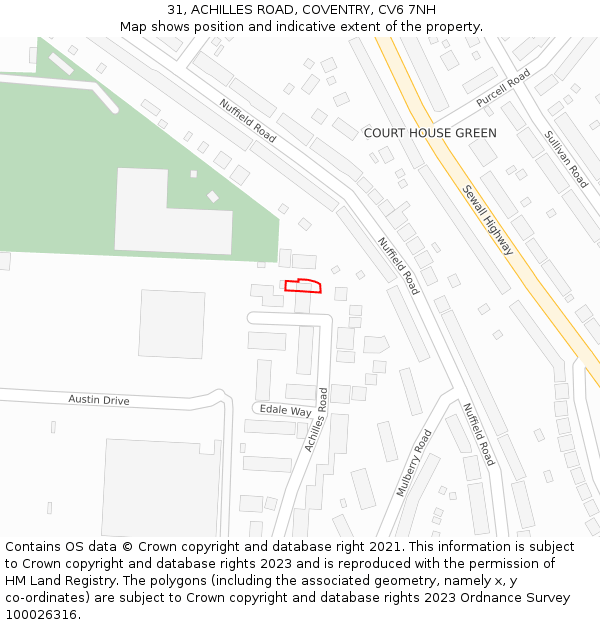 31, ACHILLES ROAD, COVENTRY, CV6 7NH: Location map and indicative extent of plot