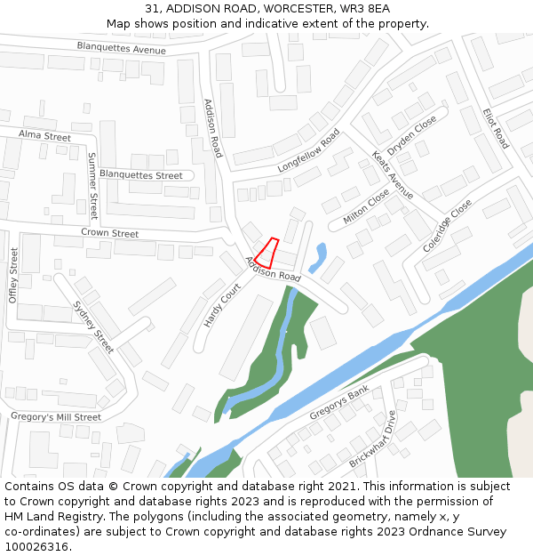 31, ADDISON ROAD, WORCESTER, WR3 8EA: Location map and indicative extent of plot