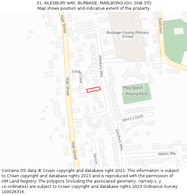 31, AILESBURY WAY, BURBAGE, MARLBOROUGH, SN8 3TD: Location map and indicative extent of plot