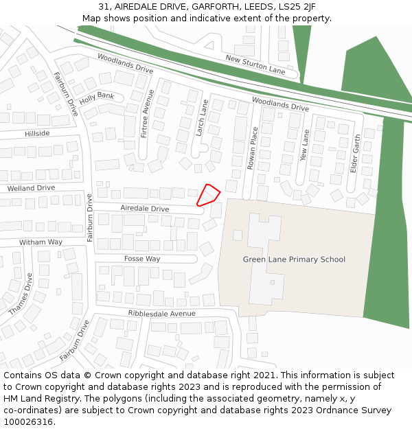 31, AIREDALE DRIVE, GARFORTH, LEEDS, LS25 2JF: Location map and indicative extent of plot