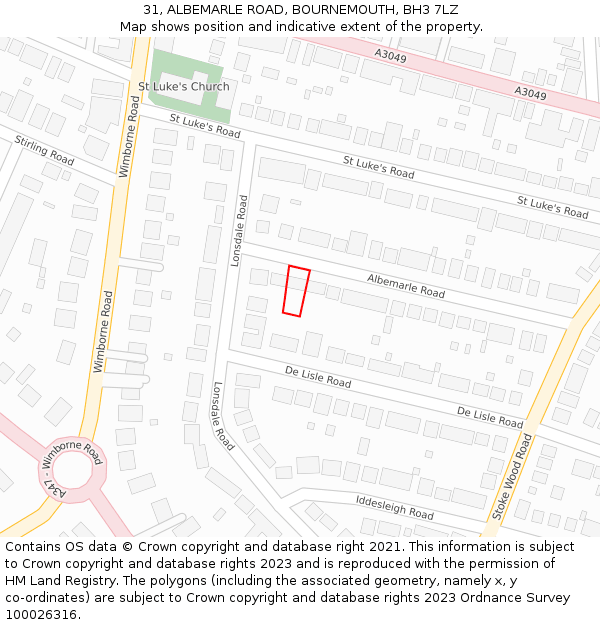 31, ALBEMARLE ROAD, BOURNEMOUTH, BH3 7LZ: Location map and indicative extent of plot