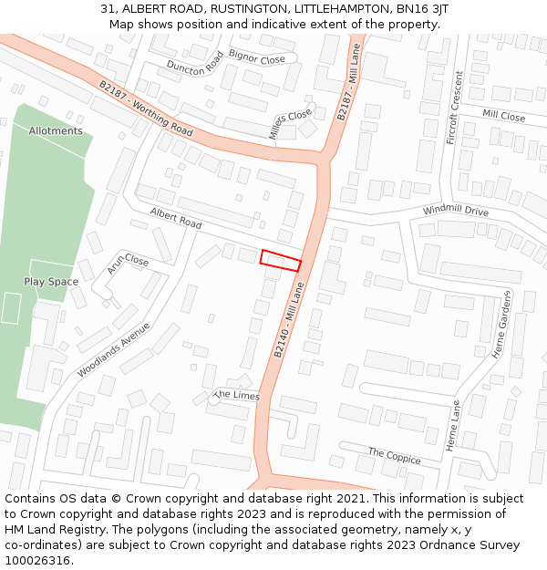 31, ALBERT ROAD, RUSTINGTON, LITTLEHAMPTON, BN16 3JT: Location map and indicative extent of plot