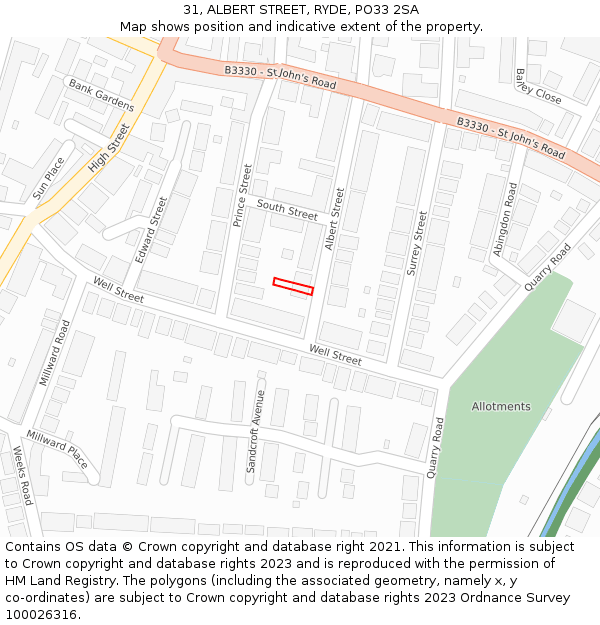 31, ALBERT STREET, RYDE, PO33 2SA: Location map and indicative extent of plot