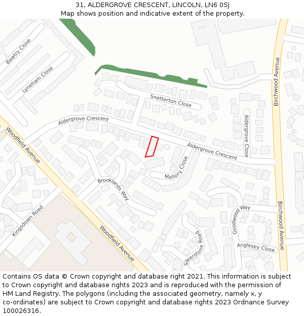 31, ALDERGROVE CRESCENT, LINCOLN, LN6 0SJ: Location map and indicative extent of plot