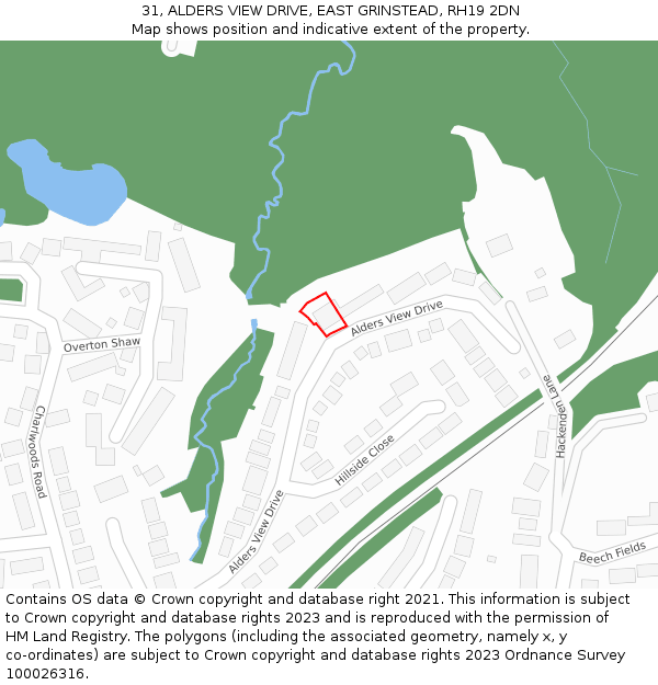 31, ALDERS VIEW DRIVE, EAST GRINSTEAD, RH19 2DN: Location map and indicative extent of plot