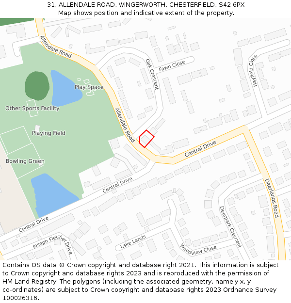 31, ALLENDALE ROAD, WINGERWORTH, CHESTERFIELD, S42 6PX: Location map and indicative extent of plot