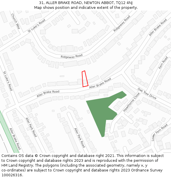 31, ALLER BRAKE ROAD, NEWTON ABBOT, TQ12 4NJ: Location map and indicative extent of plot