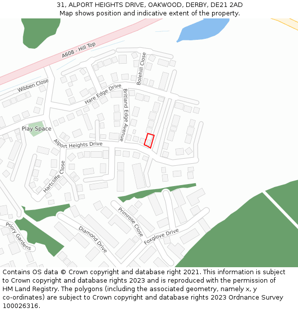 31, ALPORT HEIGHTS DRIVE, OAKWOOD, DERBY, DE21 2AD: Location map and indicative extent of plot