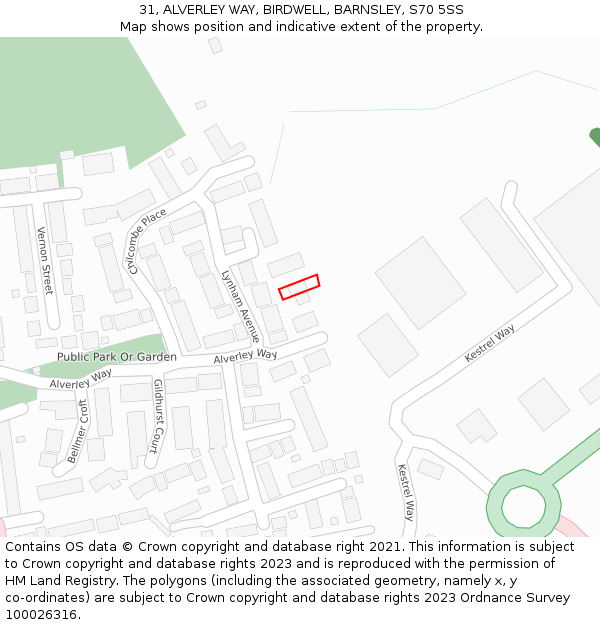 31, ALVERLEY WAY, BIRDWELL, BARNSLEY, S70 5SS: Location map and indicative extent of plot