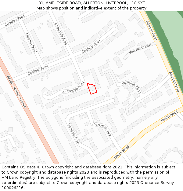 31, AMBLESIDE ROAD, ALLERTON, LIVERPOOL, L18 9XT: Location map and indicative extent of plot