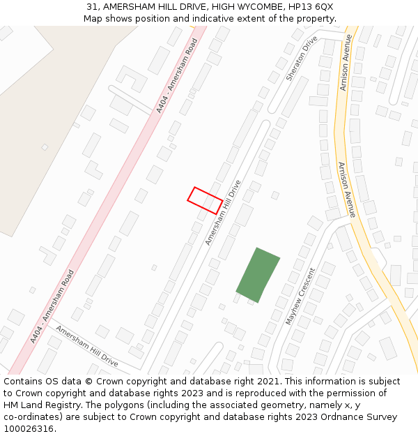 31, AMERSHAM HILL DRIVE, HIGH WYCOMBE, HP13 6QX: Location map and indicative extent of plot