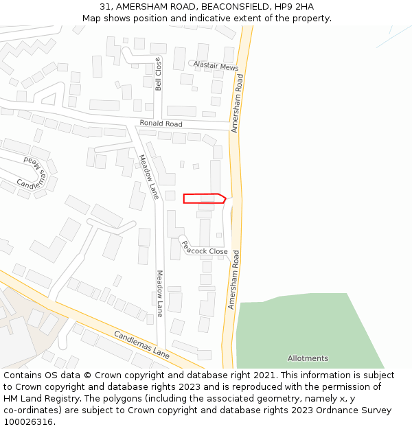 31, AMERSHAM ROAD, BEACONSFIELD, HP9 2HA: Location map and indicative extent of plot