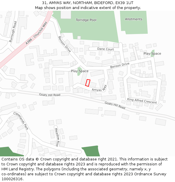 31, AMYAS WAY, NORTHAM, BIDEFORD, EX39 1UT: Location map and indicative extent of plot