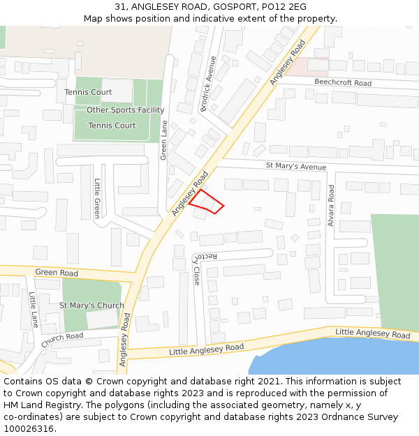 31, ANGLESEY ROAD, GOSPORT, PO12 2EG: Location map and indicative extent of plot