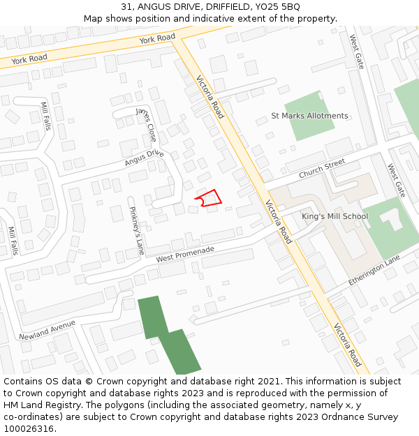 31, ANGUS DRIVE, DRIFFIELD, YO25 5BQ: Location map and indicative extent of plot