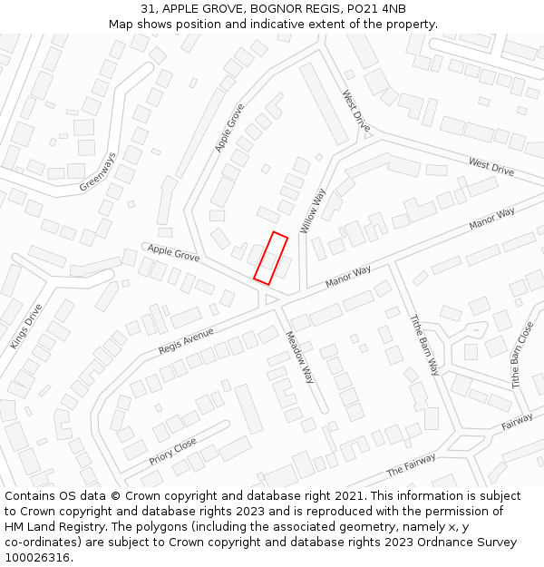 31, APPLE GROVE, BOGNOR REGIS, PO21 4NB: Location map and indicative extent of plot