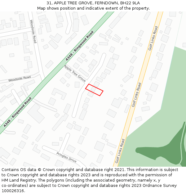 31, APPLE TREE GROVE, FERNDOWN, BH22 9LA: Location map and indicative extent of plot