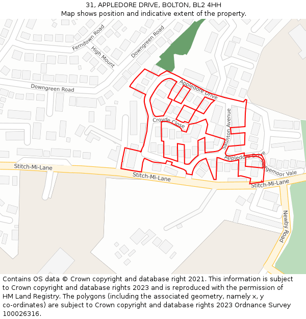 31, APPLEDORE DRIVE, BOLTON, BL2 4HH: Location map and indicative extent of plot