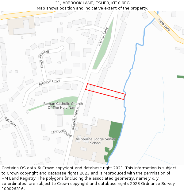 31, ARBROOK LANE, ESHER, KT10 9EG: Location map and indicative extent of plot