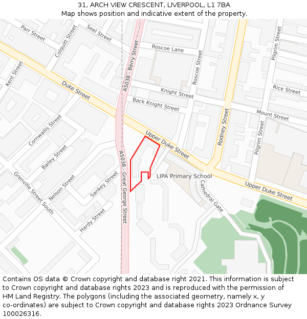 31, ARCH VIEW CRESCENT, LIVERPOOL, L1 7BA: Location map and indicative extent of plot