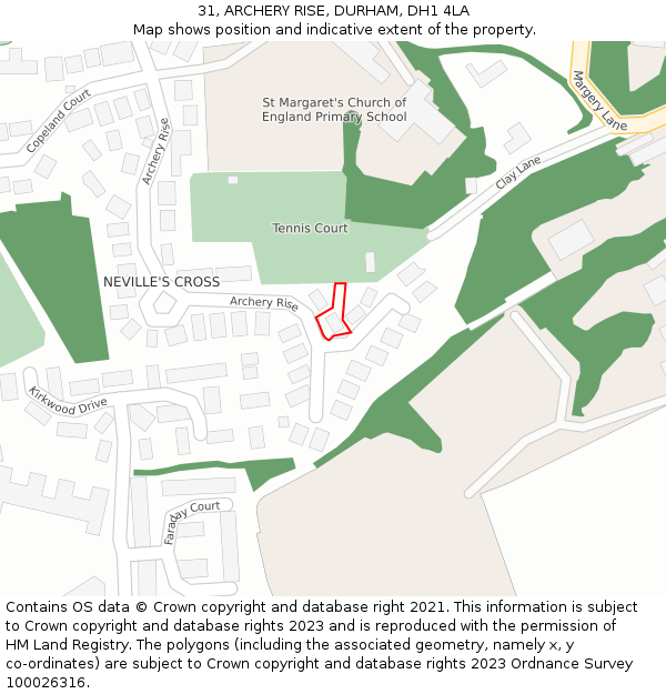 31, ARCHERY RISE, DURHAM, DH1 4LA: Location map and indicative extent of plot