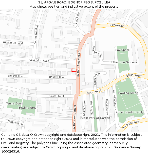 31, ARGYLE ROAD, BOGNOR REGIS, PO21 1EA: Location map and indicative extent of plot