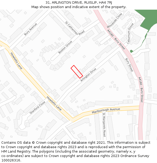31, ARLINGTON DRIVE, RUISLIP, HA4 7RJ: Location map and indicative extent of plot